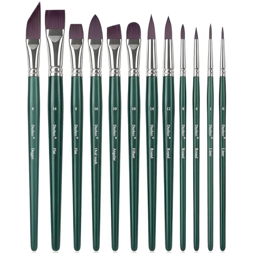 Watercolor Brushes Professional, Artist Paint Brushes Set, 12 Pieces | Wooden Handle, Synthetic Bristles, Multiple Brush Shapes, Water Color Brushes for Gouache Oil Watercolor Painting - color: Dark Green