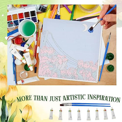 Nezyo 12 Sets Paint by Numbers with Frame for Adults, Acrylic Canvas 8x8 | DIY Kits Ideal to Beginners, Perfect as Party and Birthday Gifts, Includes Numbered Canvases with Acrylic Paints and Brushes - style: Spring