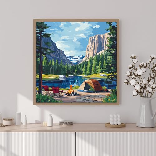 Artunion Framed Paint by Numbers Kit for Adults Beginners & Kids Ages 8-12,Camping National Parks Paint by Number with Frame,Landscape Paint by Numbers Kit on Canvas 10 * 10 Inch Without Easel - color: ZXT-270-F
