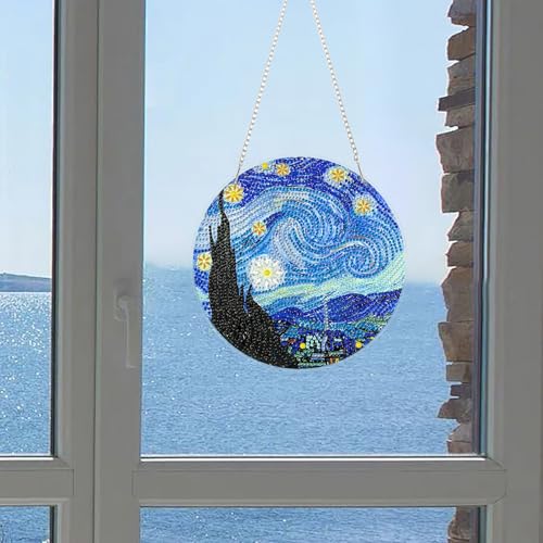 RYMILIE Hanging Diamond Art Kits for Adults Starry Night 8x8inch - color: DP03344