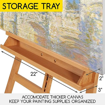 MEEDEN Large Painters Easel Adjustable Solid Beech Wood Artist Easel, Studio Easel for Adults with Brush Holder, Holds Canvas up to 48" - color: Natural