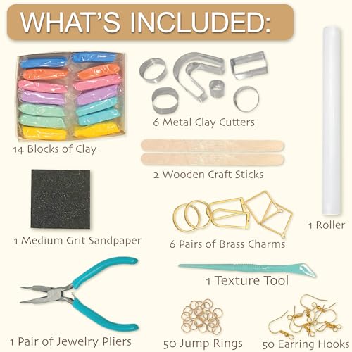 JOiFULi 132 Pc- Complete DIY Friendship Craft Set for Teens, Ages 12+ Aesthetic Polymer Clay Earring Jewelry Craft Making Set