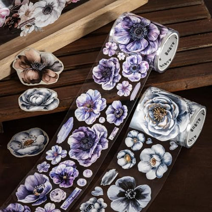 Flower Washi Tape Stickers for Journaling Supplies, Floral Stickers for DIY - color: Night