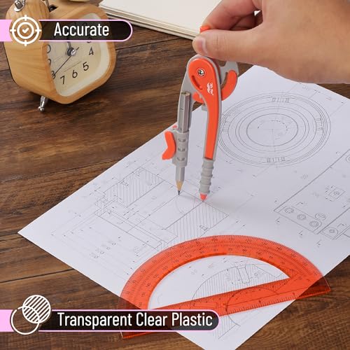 Mr. Pen- Geometry Compass and Protractor Set, 6 Inch Compass - color: Red, size: 1 Set