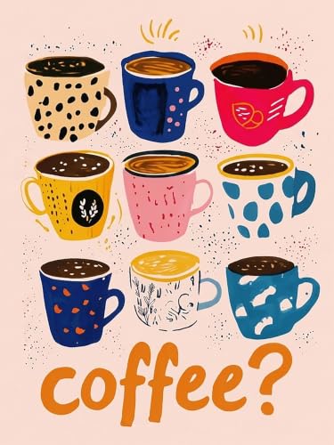 Coffee Diamond Art Kits for Adults, Diamond Painting Kits for Adults | Coffee Cafe Stress Relief Full Round Drill Heartfelt Gift Strong Adhesive Wall Decor HD Canvas 11.8x15.7in 30x40cm - color: Coffee
