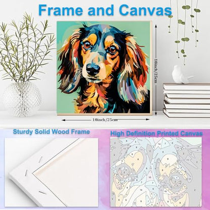 Artunion Framed Paint by Numbers Kit for Adults Beginners & Kids Ages 8-12,Colorful Dachshund Dog Paint by Number with Frame,Dog Animal Paint by Numbers Kit on Canvas 10 * 10 Inch Without Easel - color: ZXT-264-F
