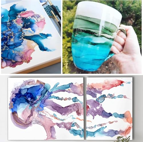 Alcohol Ink Set - 15 Colors Alcohol Inks for Resin, Highly Concentrated Alcohol Based Ink Epoxy Resin Dye, Alcohol Inks for Painting, Glass, Tumbler Making, Petri Dish, Coaster - 0.35oz Each