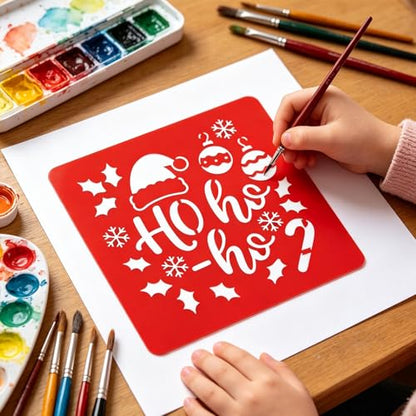 CUTHOLLOW 25PCS Christmas Theme Painting Shape Stencils Sets - 8 Inch Reusable&Washable Drawing Template, Different Primary Themed Sidewalk Chalk Art Stencils Kit for Craft Room Wall Paper - style: Christmas Theme