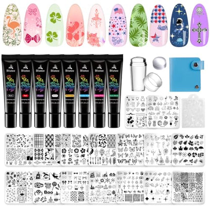 Biutee Nail Stamp Plates 16PCS Nail Stamping Kit 8 Nail Stamping Gel Polish | 1 Nail Art Stamper Scraper & Storage Bag, Nail Stamp Kit Flower Butterfly Animal Design for Beginners & Nail Lovers - color: 27pcs set