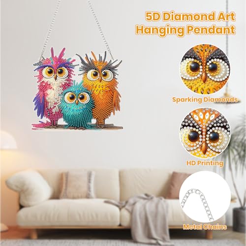 MOGTAA Owl Diamond Art Hanging Kits for Adults, DIY Double Sided Diamond Art Suncatchers, 5D Special Shape Diamond Painting Animal Pendant Window Ornament Gifts for Home Wall Door Garden Decor - color: Owl-01