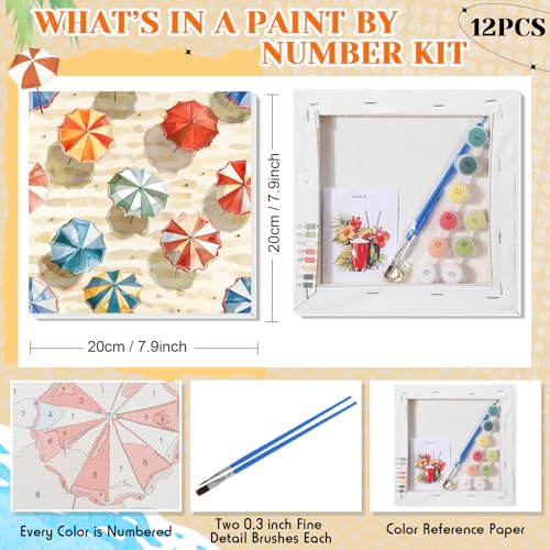 Nezyo 12 Sets Paint by Numbers with Frame for Adults, Acrylic 8x8 Inch | Numbered Canvases with Brushes, Beginner Kits, Birthday Gifts, Painting Party Supplies, Summer Themed Art Projects - style: Swimming Pool