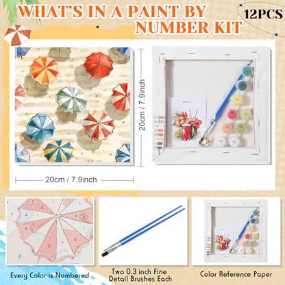 Nezyo 12 Sets Paint by Numbers with Frame for Adults, Acrylic 8x8 Inch | Numbered Canvases with Brushes, Beginner Kits, Birthday Gifts, Painting Party Supplies, Summer Themed Art Projects - style: Swimming Pool