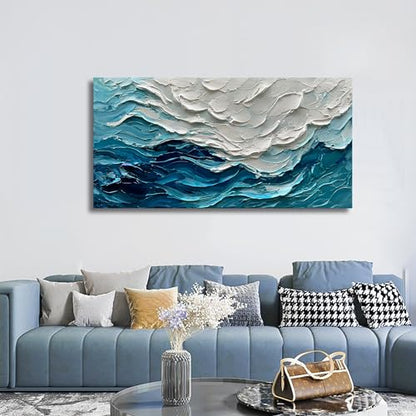 Art 24x48 inch Hand-Painted Blue Ocean Landscape Oil Painting Large Abstract Canvas Art Home Wall Decoration - color: Dn165