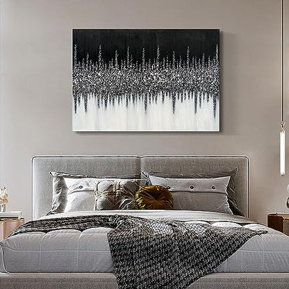 Art 28x40 inch Hand Painted Abstract Art Oil Painting in Black and Silver Texture Modern Wall Home Decoration Painting - color: Yi033