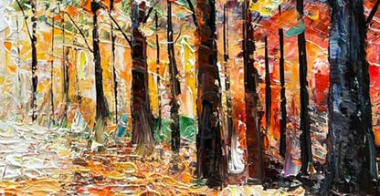 Art Hand Painted Red Maple Forest Landscape Oil Painting Modern Abstract Art Home Wall Deco Art 24x48 inches - color: Dn183