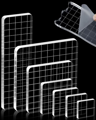 7 Pieces FIVEIZERO Acrylic Stamp Block with Grid Lines(Straight Edge) - color: Straight Edge