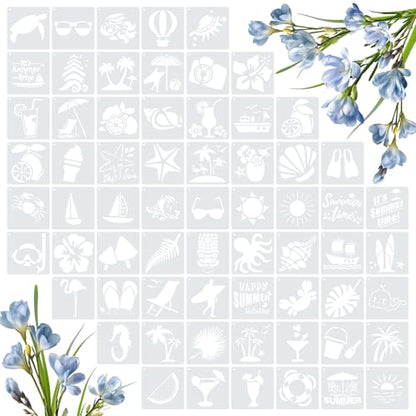 Amrules 65 Pcs Painting Stencils, Hawaii Theme, 4 x 4 Inch | Plastic, Drawing Templates Set for Crafts, Reusable DIY Art Stencil, For Wood, Walls, Cards, Fabrics, Rocks, Home Decoration - style: Hawaii