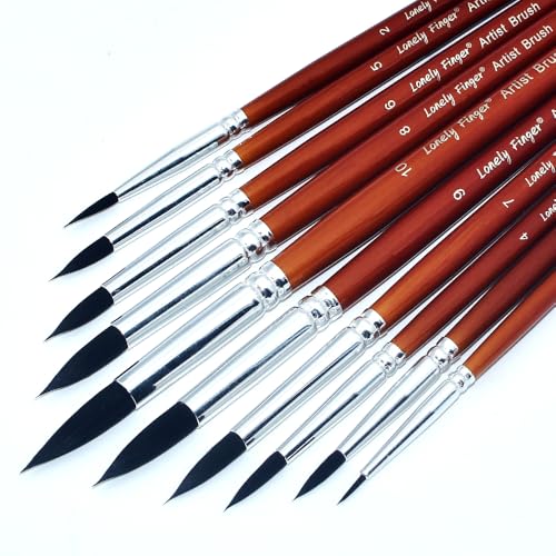 10pcs Professional Artist Watercolor Brush Set - Fine Detail Paint Brushes, Premium Brown Wood Handle, Black Synthetic Round Pointed Tips for Artists & Students Art Supplies Gift