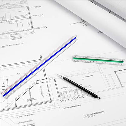 Alumicolor Aluminum Engineer Color-Coded Solid Drafting Scale, 12IN, Silver - size: 12IN, style: Engineer