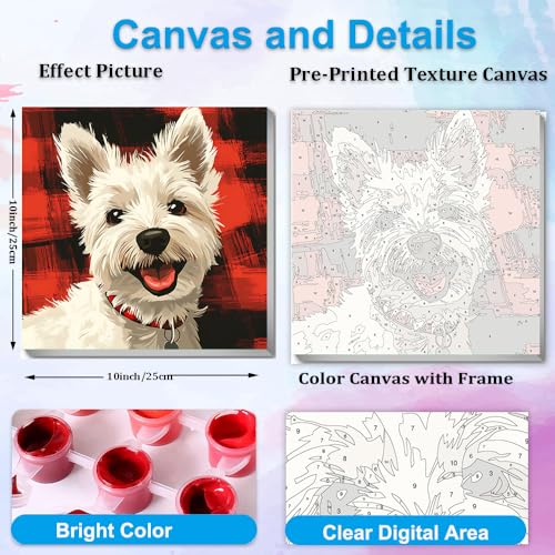 Artunion Framed Paint by Numbers Kit for Adults Beginners & Kids Ages 8-12,West Highland White Terrier Paint by Number with Frame,Dog Animal Paint by Numbers Kit on Canvas 10 * 10 Inch Without Easel - color: ZXT-381-F