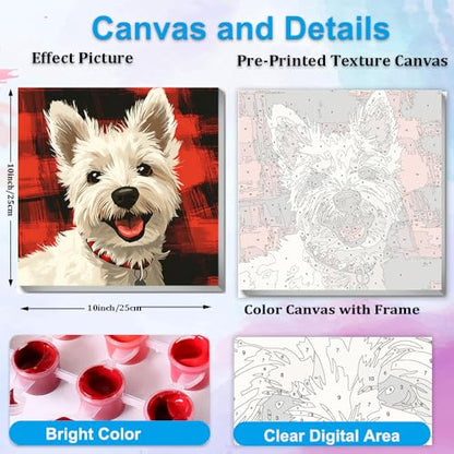 Artunion Framed Paint by Numbers Kit for Adults Beginners & Kids Ages 8-12,West Highland White Terrier Paint by Number with Frame,Dog Animal Paint by Numbers Kit on Canvas 10 * 10 Inch Without Easel - color: ZXT-381-F