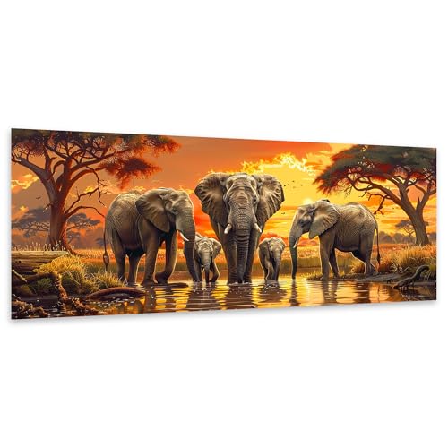 Ginfonr Large Diamond Art Kits for Adults, Elephant Diamond Painting for Adults, Diamond Art Animals Full Drill, Diamond Art Kits Rhinestone Craft for Home Wall Decor 31.5 x 11.81 inch - color: Elephant herd