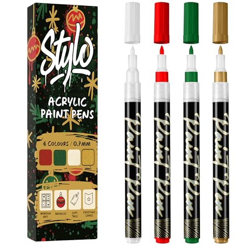 Stylo Christmas Paint Pens, 4 Acrylic Paint Markers Red Green Gold White - color: Red, Green, Gold, White