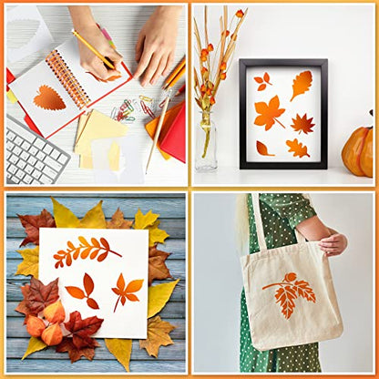 20 Pieces Autumn Leaf Stencils Fall Pumpkin Templates Reusable Craft Stencils Plastic Painting Harvest Stencil for Craft DIY Fabric Canvas Wall Maple Leaf Pumpkin Painting Home Decorations(Leaves) - style: Leaves