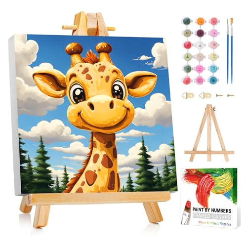 Reivworl Giraffe Paint by Numbers Kit for Kids with Frame 8×8 inch | Giraffe Paint by Number for Kids Age 6-8-12, Acrylic Paint by Numbers for Gifts and Decor - color: Style-27, size: 8×8inch