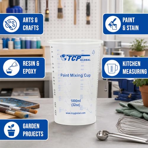 TCP Global 32 oz. (1000ml) Graduated Plastic Mixing Cups (Box of 25)