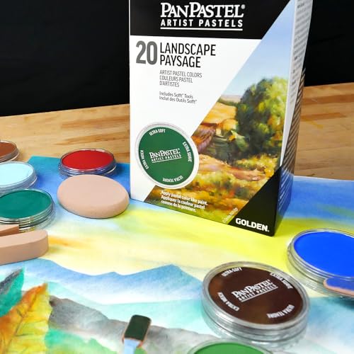 PanPastel Artist Pastels by GOLDEN, Landscape Set, 20 Color, Professional Artist Pastels, Unique Pan Format (cake-like)