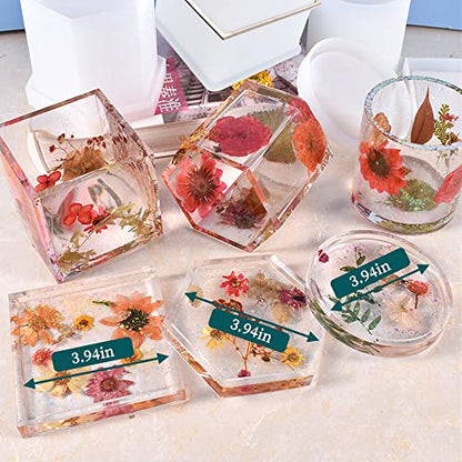 3 Sets Large Silicone Plant Molds, Container Coaster Resin Concrete Mold, Cylinder Cube Hexagon Silicone Mold for Candle Vessel Succulent Planter Pot Pen Holder Jar, Handmade Crafts Supplies - color: 3pc Containers+3pc Coasters