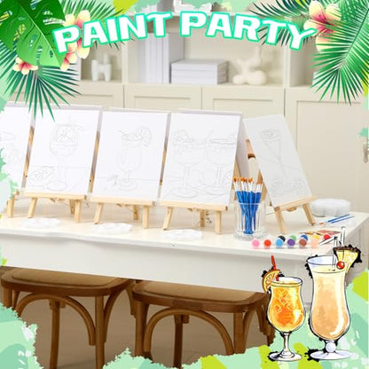 Motipuns 12 Set Cocktails Pre Drawn Canvas for Paint for Adults | 8 x 10 Inch, Sip and Paint Party Kit, Pre Printed Framed Canvas with Easels Paints Brushes Aprons, Party Adult Art Supplies - style: Cocktails