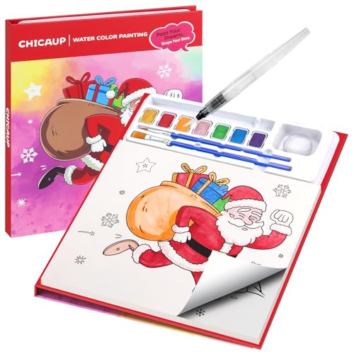 CHICAUP Christmas Paint with Water Coloring Books for Kids, Xmas Season Watercolor Painting Kit Painting Activity for Kids Ages 3-5 4-8, Mess Free Arts Crafts Drawing Gift Toy for Boy Girl - color: Red
