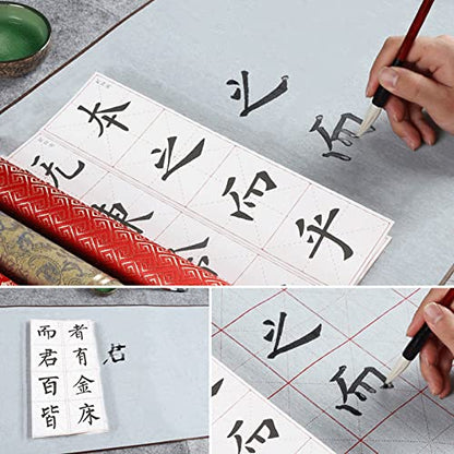 Chinese Calligraphy Practice Scroll Reusable 38x78cm Brocade | Water-activated mat, nonwoven fabric, 15x30.7 inch writing area, -friendly, mess- brush practice, por