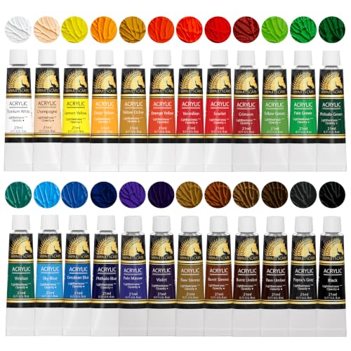 MyArtscape Heavy Body Acrylic Paint Set - 24 x 21ml Acrylic Paint | Rich pigment heavy body acrylic paint with 75 percent more paint for canvas wood fabric and multi surface projects
