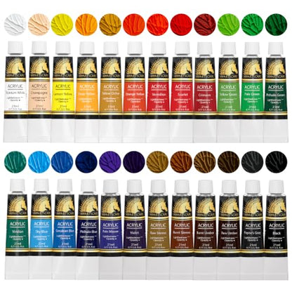 MyArtscape Heavy Body Acrylic Paint Set - 24 x 21ml Acrylic Paint | Rich pigment heavy body acrylic paint with 75 percent more paint for canvas wood fabric and multi surface projects