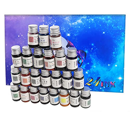 24 Colors Calligraphy Ink Set, Colorful Dip Pen Ink With Gold Powder for Drawing and Writing Art, Gift Box Included