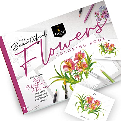 Castle Arts Flowers Coloring Book for Adults - 36 Mindful Designs | Mindfulness-inspiring blooms curated by in-house artists - color reference guide, no-show-through paper, A4 size - color: Flowers