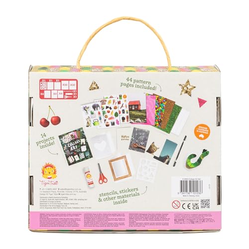 Tiger Tribe Collage Art Set for Kids - All-in-One Craft Kit with Scissors, Stickers & Pattern Pages, Ideal for Ages 7-12, Creativity & Learning