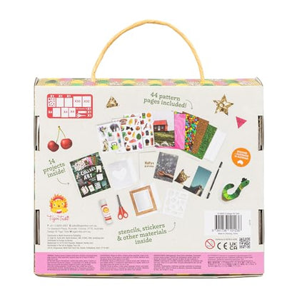 Tiger Tribe Collage Art Set for Kids - All-in-One Craft Kit with Scissors, Stickers & Pattern Pages, Ideal for Ages 7-12, Creativity & Learning