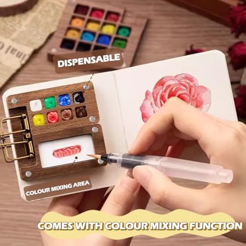 Pocket Artist Watercolor Travel Paint Palette, Mini Wooden Kit with Clip - color: 24 Colors 15 Grid Set
