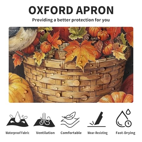 Fall Aprons Thanksgiving Kitchen Apron With 2 Pockets Autumn Harvest Pumpkin Maple Leaves Farmhouse Cooking Apron With Adjustable Neck Strap for Baking Crafting Gardening - color: Fall-harvest Pumpkins