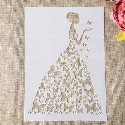 TIAMECH A4 Reusable Wedding Bride Stencil for Painting | Butterflies Girl Layering Template, DIY Wall Art, Wood Furniture, Scrapbook & Crafts (8.3x11.7inch) - style: Wedding Bride