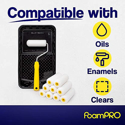 FoamPRO 4” Fine Finish Paint Roller Kit | 1 Plastic Paint Tray, 1 Roller Handle, 10 Foam Rollers | Mini Foam Roller Kit w/Roller Pan | Home Painting Supplies & Paint Tools, Multicolor, 164 (164KIT) - style: (4 Inch) Paint Kit