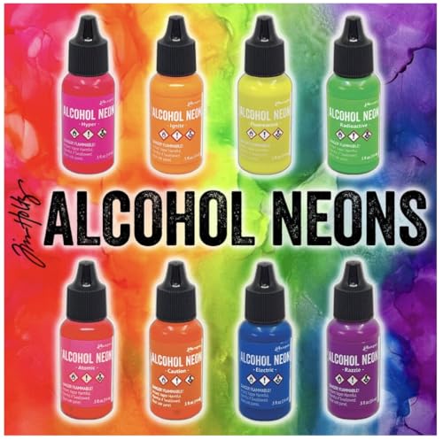 Tim Holtz Alcohol Neons, 8-Pack Ink Set with 0.5 fl oz Blending Solution