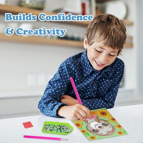 Labeol Diamond Art Kits for Kids Crafts for Girls Ages 6-8-10-12 Easy to DIY Creative Diamond Art Sticker Craft by Numbers Kits for Kids and Adult Beginners (4 Pack Cute Animal) - style: 4 pack cute animal
