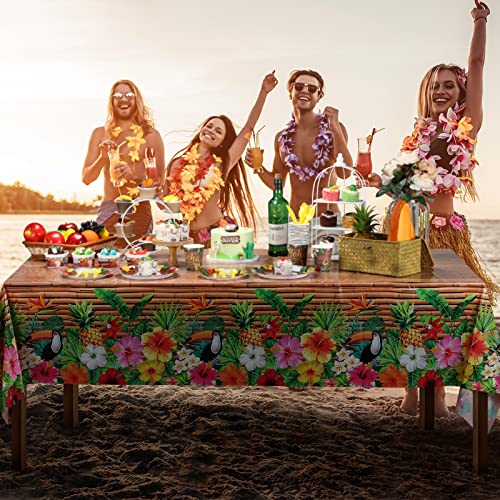 Frienda 6 Pcs Tiki Tablecloth Luau Table Cover Hawaiian Decor, Modern Style | Disposable for Luau Beach Party Decor, Tiki Totem Mask Print, Easy Cleanup Plastic Cover for Aloha Tropical Themed Events - style: Modern