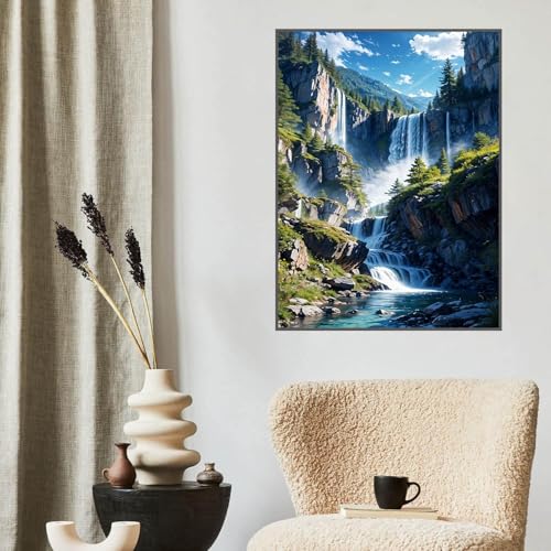 Beautiful Landscape Diamond Art Kits for Adults, Diamond Painting 12x16inch | Waterfall Diamond Painting Kits for Adults Beginners, 5D DIY Round Diamond Painting Kit for Home Wall Decor 12 x 16 inch - color: Waterfall-A