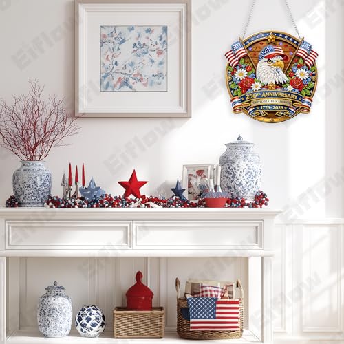 Eiflow Acrylic Diamond Art Hanging Kit for Adults USA 250th Anniversary, DIY Diamonds Painting Door Hanger Board Kit July 4th, Special Crystal Diamond Art Painting Pendant Ornament (Eagle) - color: Eagle